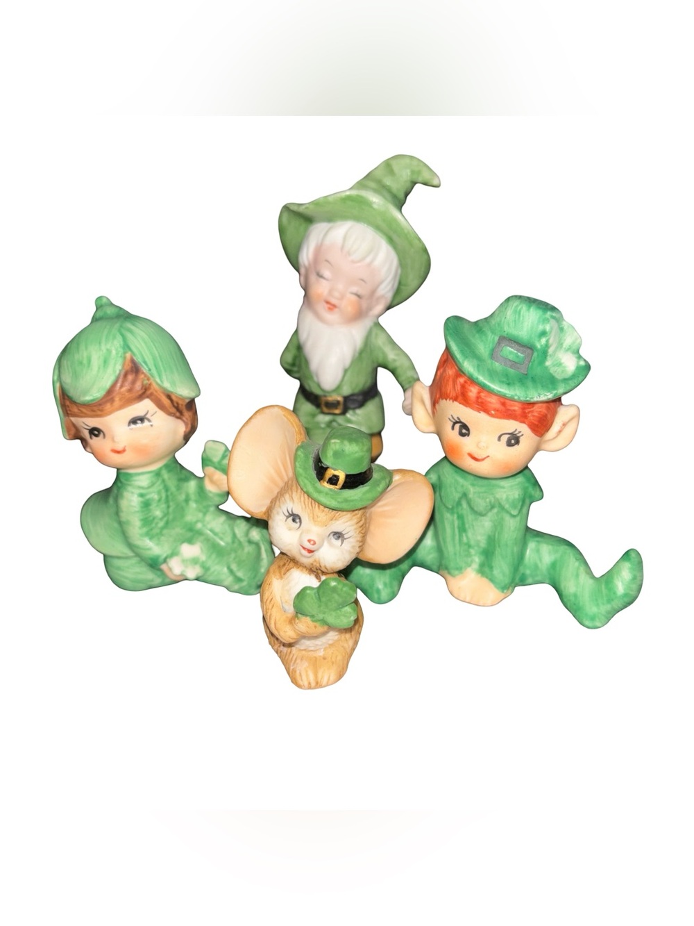 Vintage St Patricks Day Figurines Set of 4 Lefton Mouse